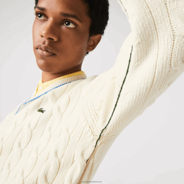 Lacoste klassieke pasvorm contrast gestreepte wollen trui 0828H1518 wit geel blauw 7mz Heren