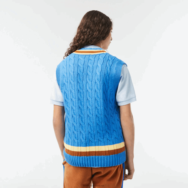 Lacoste klassieke pasvorm wollen trui vest 0828H1470 blauw bruin geel 7ms Heren