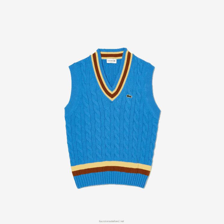 Lacoste klassieke pasvorm wollen trui vest 0828H1470 blauw bruin geel 7ms Heren