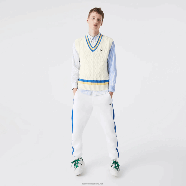 Lacoste klassieke pasvorm wollen trui vest 0828H1471 wit geel blauw 7mz Heren