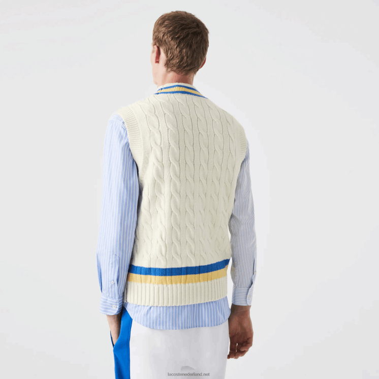 Lacoste klassieke pasvorm wollen trui vest 0828H1471 wit geel blauw 7mz Heren