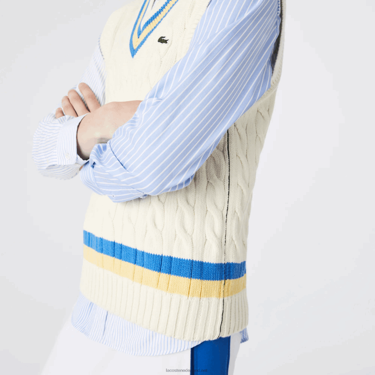 Lacoste klassieke pasvorm wollen trui vest 0828H1471 wit geel blauw 7mz Heren