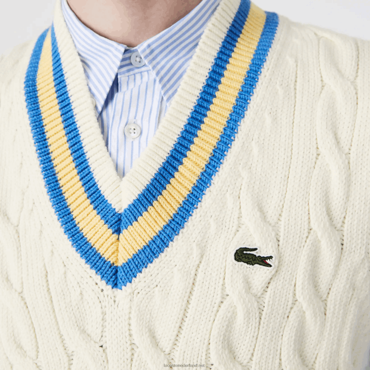 Lacoste klassieke pasvorm wollen trui vest 0828H1471 wit geel blauw 7mz Heren