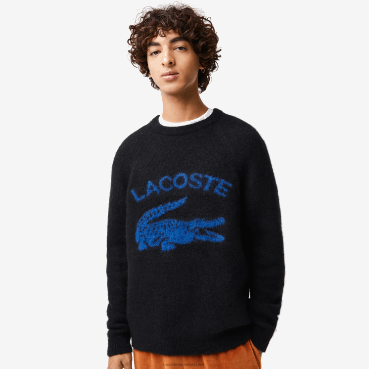 Lacoste merkcontrast krokodil mix alpaca trui 0828H1464 zwart blauw 985 Heren