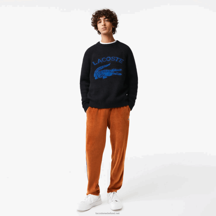 Lacoste merkcontrast krokodil mix alpaca trui 0828H1464 zwart blauw 985 Heren