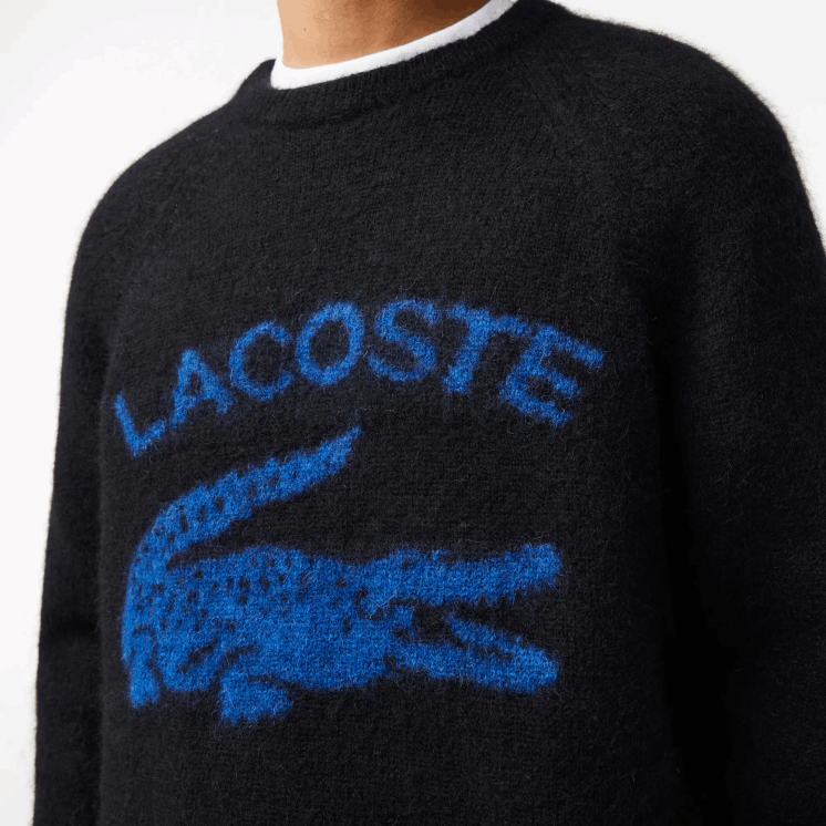 Lacoste merkcontrast krokodil mix alpaca trui 0828H1464 zwart blauw 985 Heren