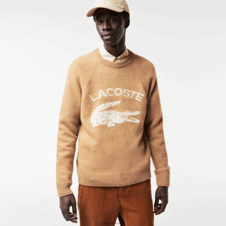 Lacoste merkcontrast krokodil mix alpaca trui 0828H1465 beige wit fp9 Heren