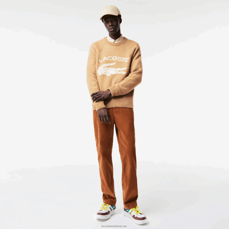 Lacoste merkcontrast krokodil mix alpaca trui 0828H1465 beige wit fp9 Heren
