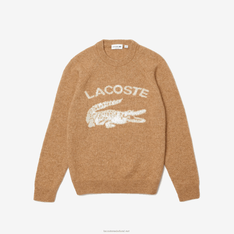Lacoste merkcontrast krokodil mix alpaca trui 0828H1465 beige wit fp9 Heren
