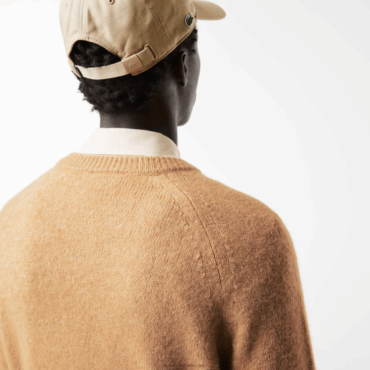 Lacoste merkcontrast krokodil mix alpaca trui 0828H1465 beige wit fp9 Heren