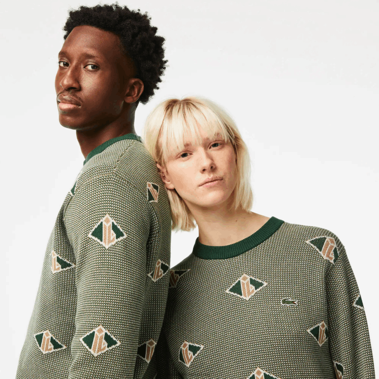 Lacoste sweater met klassieke pasvorm en monogrampatroon 0828H1504 groen beige wit lvt Heren