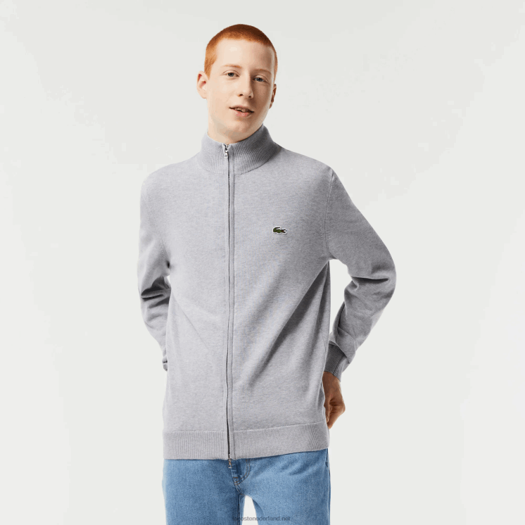Lacoste sweater met opstaande kraag van biologisch katoen met ritssluiting 0828H459 grijze chine ca Heren