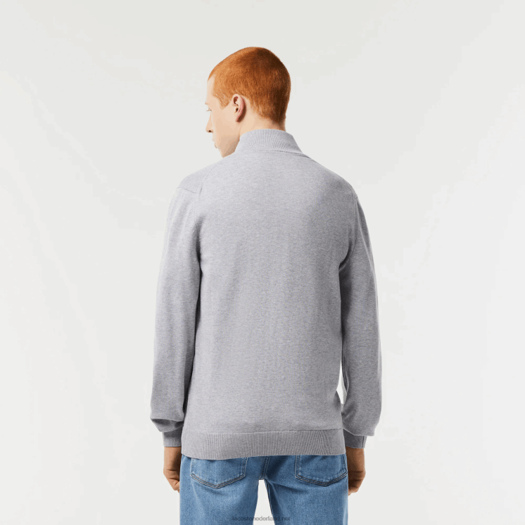 Lacoste sweater met opstaande kraag van biologisch katoen met ritssluiting 0828H459 grijze chine ca Heren