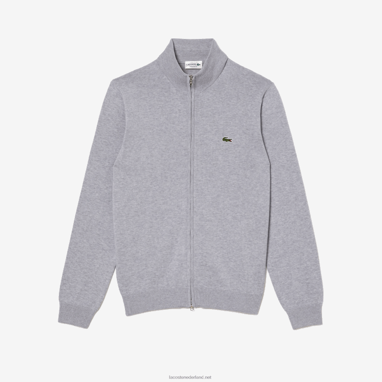 Lacoste sweater met opstaande kraag van biologisch katoen met ritssluiting 0828H459 grijze chine ca Heren