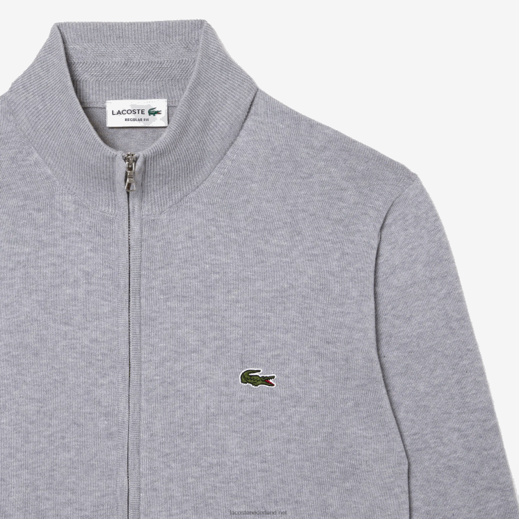 Lacoste sweater met opstaande kraag van biologisch katoen met ritssluiting 0828H459 grijze chine ca Heren