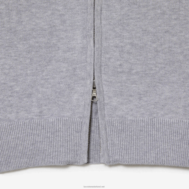 Lacoste sweater met opstaande kraag van biologisch katoen met ritssluiting 0828H459 grijze chine ca Heren