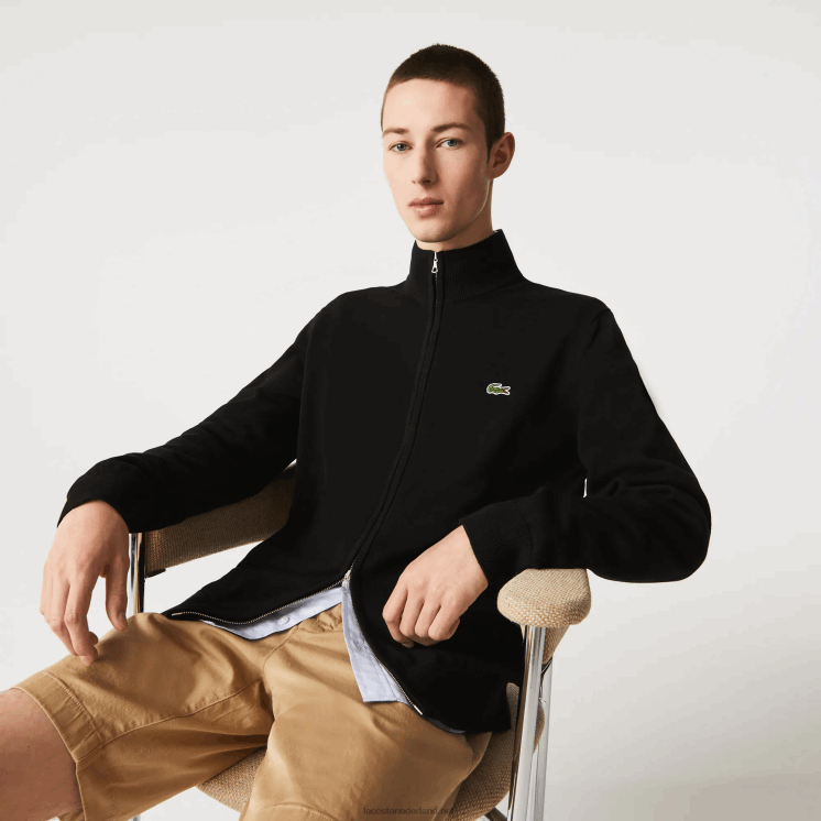 Lacoste sweater met opstaande kraag van biologisch katoen met ritssluiting 0828H460 zwart 031 Heren