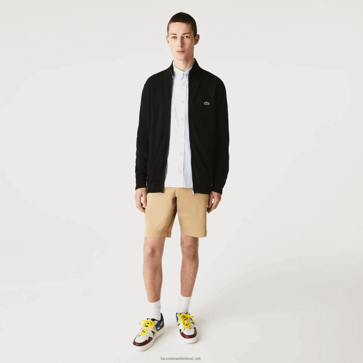 Lacoste sweater met opstaande kraag van biologisch katoen met ritssluiting 0828H460 zwart 031 Heren