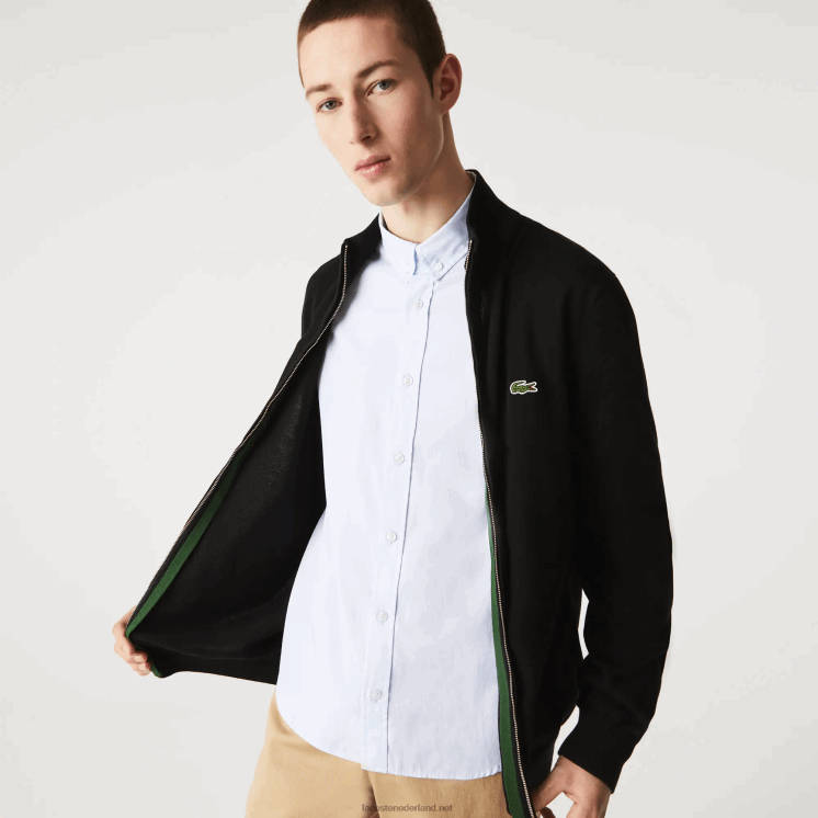 Lacoste sweater met opstaande kraag van biologisch katoen met ritssluiting 0828H460 zwart 031 Heren