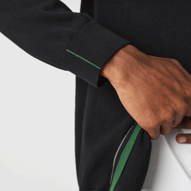 Lacoste sweater met opstaande kraag van biologisch katoen met ritssluiting 0828H460 zwart 031 Heren