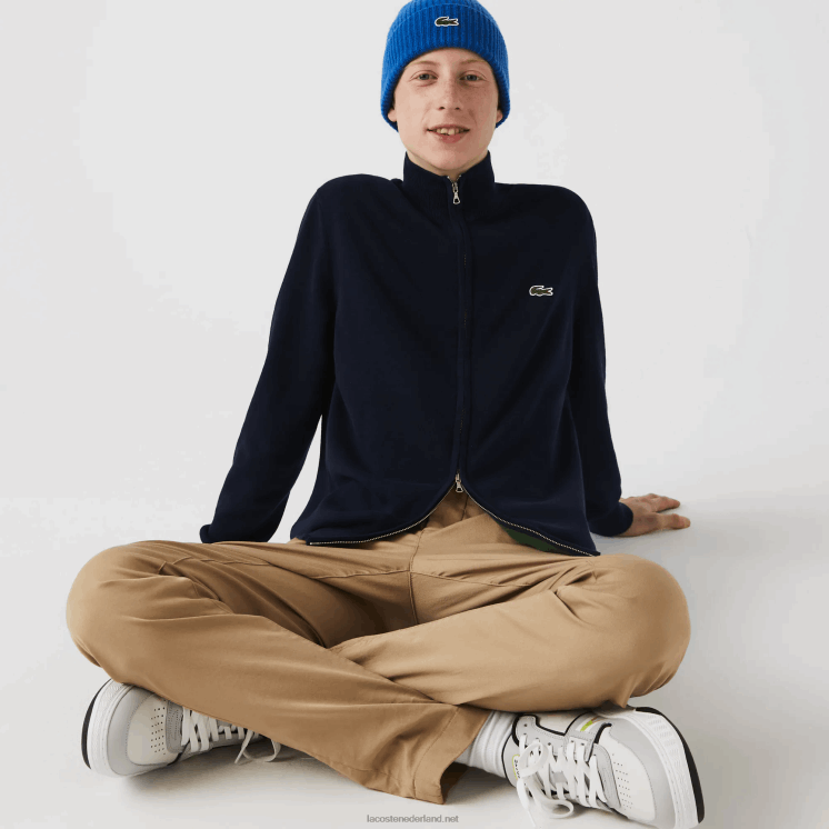 Lacoste sweater met opstaande kraag van biologisch katoen met ritssluiting 0828H461 marineblauw 166 Heren