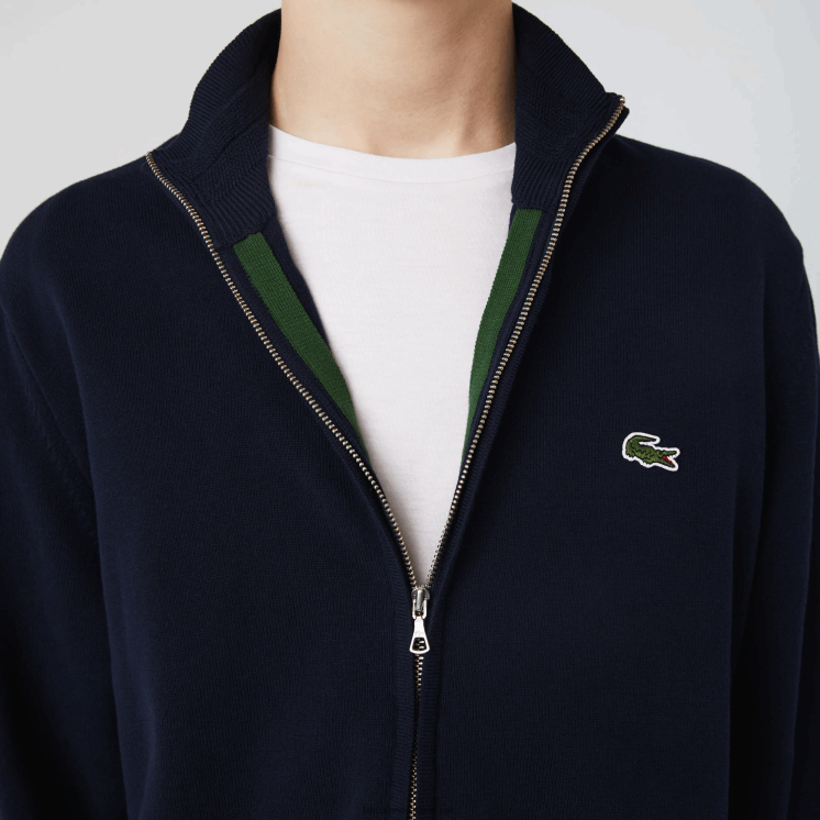 Lacoste sweater met opstaande kraag van biologisch katoen met ritssluiting 0828H461 marineblauw 166 Heren