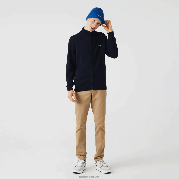 Lacoste sweater met opstaande kraag van biologisch katoen met ritssluiting 0828H461 marineblauw 166 Heren