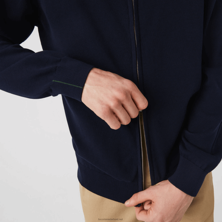 Lacoste sweater met opstaande kraag van biologisch katoen met ritssluiting 0828H461 marineblauw 166 Heren