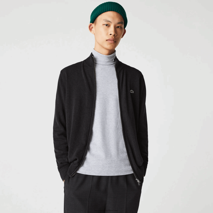 Lacoste sweater met opstaande kraag van biologisch katoen met ritssluiting 0828H462 grijze el6 Heren