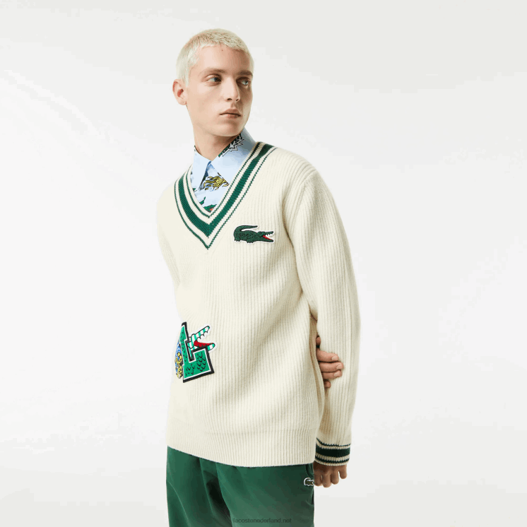 Lacoste trui met komische badge 0828H1377 wit groen x0n Heren