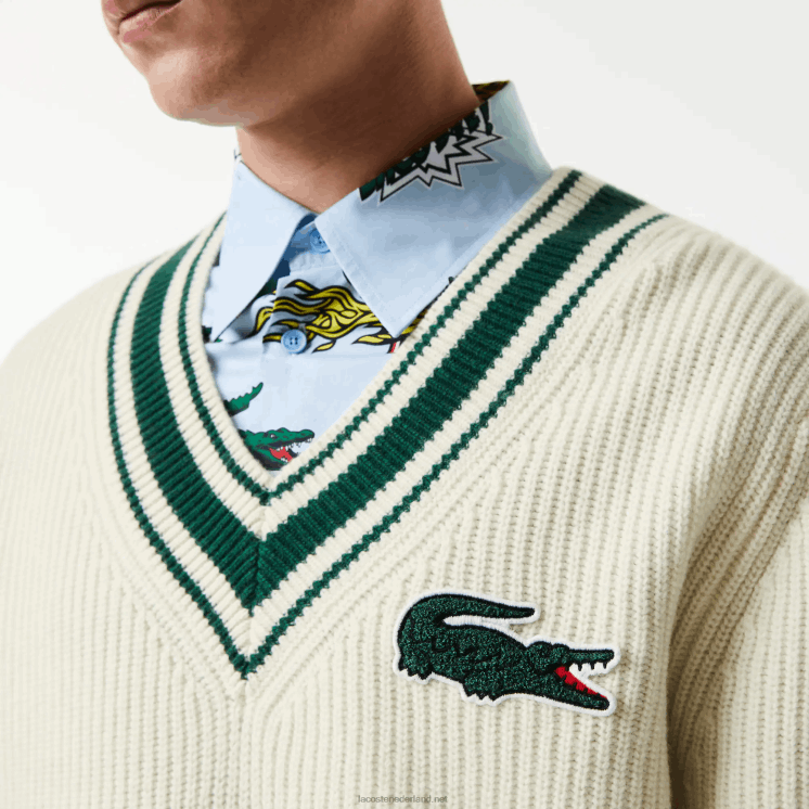 Lacoste trui met komische badge 0828H1377 wit groen x0n Heren