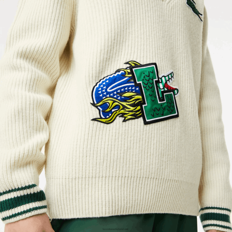 Lacoste trui met komische badge 0828H1377 wit groen x0n Heren