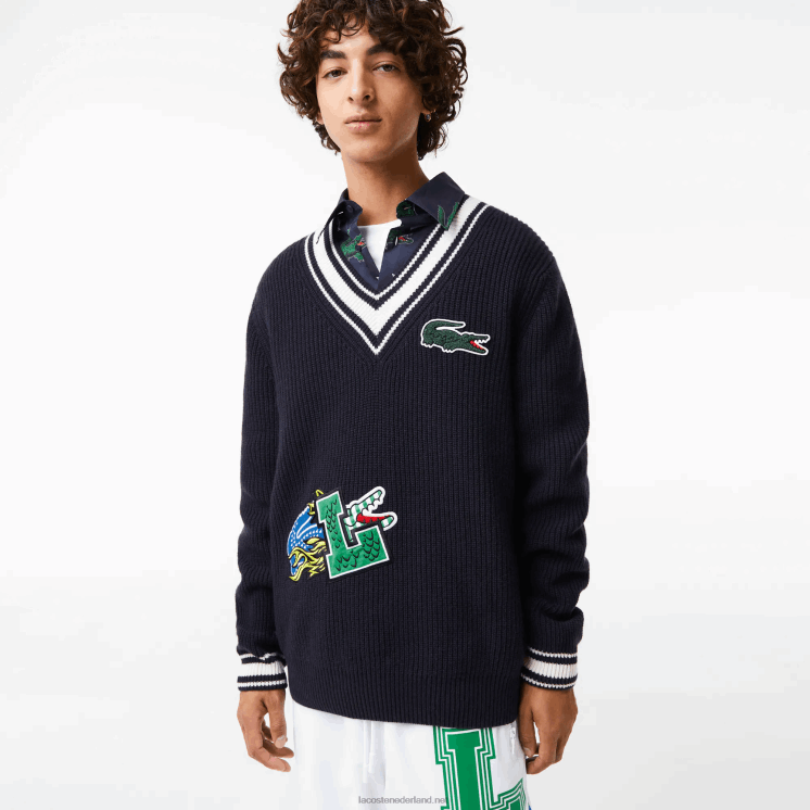 Lacoste trui met komische badge 0828H1378 zwart/wit hh Heren