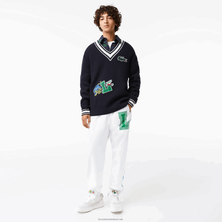 Lacoste trui met komische badge 0828H1378 zwart/wit hh Heren