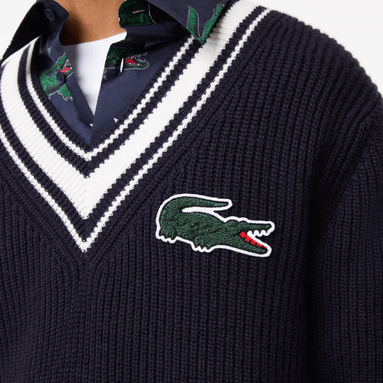 Lacoste trui met komische badge 0828H1378 zwart/wit hh Heren