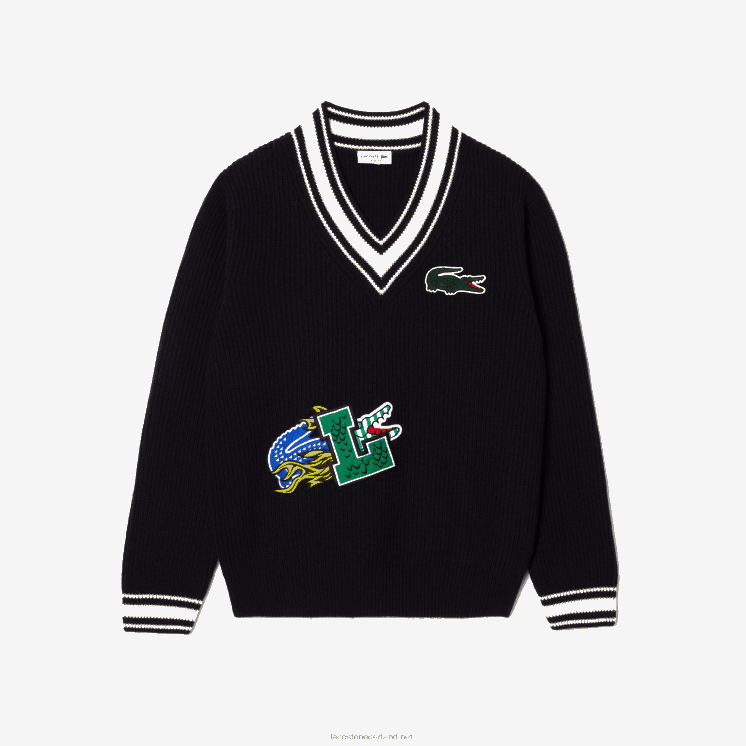 Lacoste trui met komische badge 0828H1378 zwart/wit hh Heren