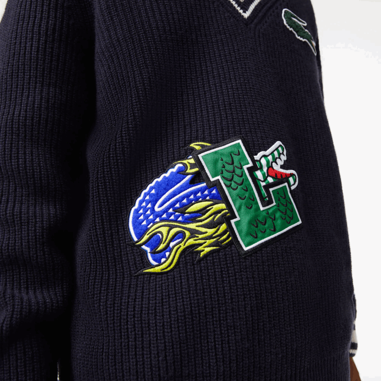 Lacoste trui met komische badge 0828H1378 zwart/wit hh Heren