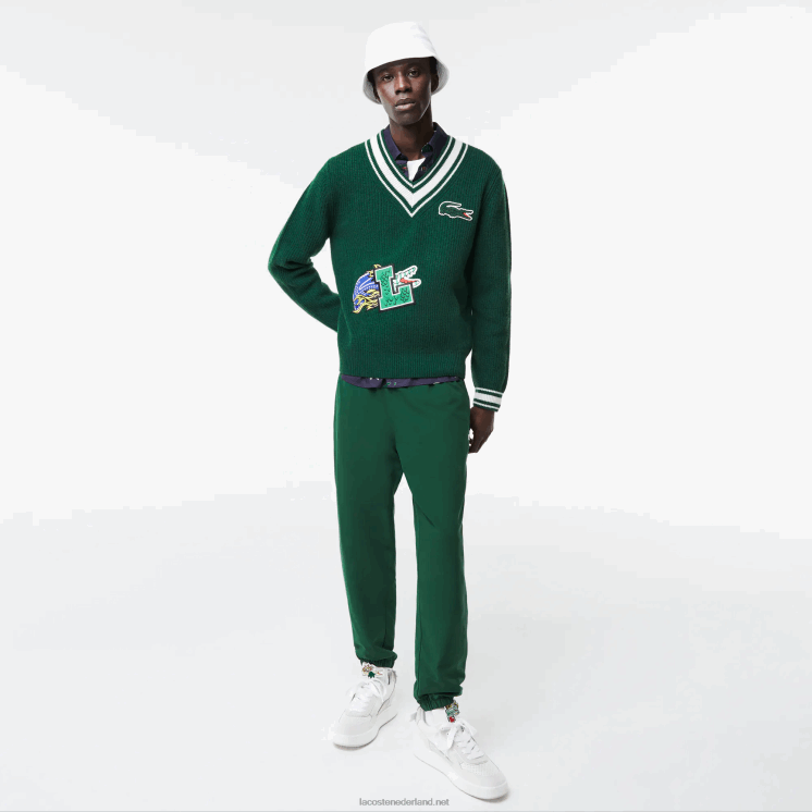 Lacoste trui met komische badge 0828H1379 groen wit jr Heren