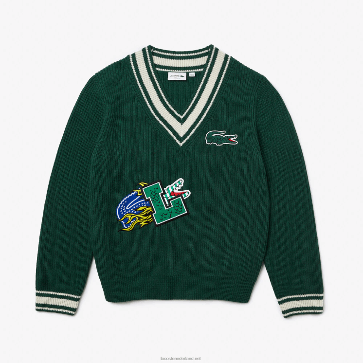 Lacoste trui met komische badge 0828H1379 groen wit jr Heren