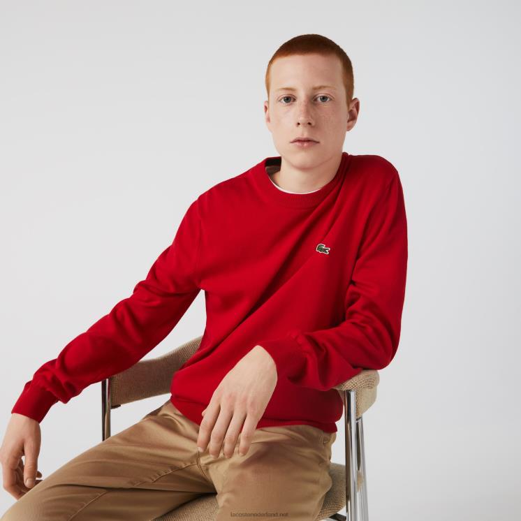 Lacoste trui van biologisch katoen met ronde hals 0828H1453 rood 240 Heren