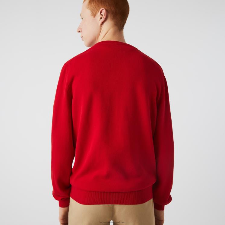Lacoste trui van biologisch katoen met ronde hals 0828H1453 rood 240 Heren