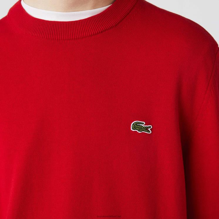 Lacoste trui van biologisch katoen met ronde hals 0828H1453 rood 240 Heren