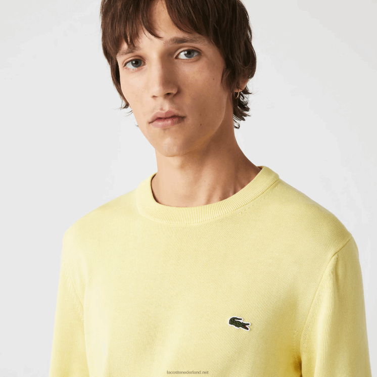 Lacoste trui van biologisch katoen met ronde hals 0828H1617 geel 107 Heren