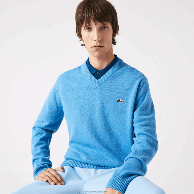 Lacoste wollen trui met v-hals 0828H1553 blauw 4xa Heren