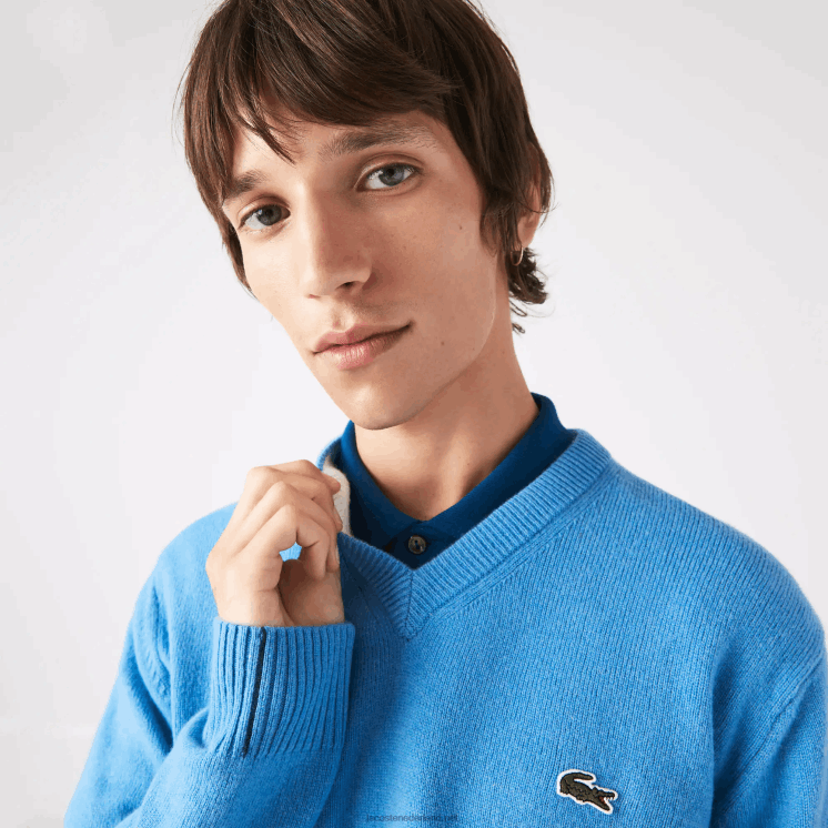 Lacoste wollen trui met v-hals 0828H1553 blauw 4xa Heren