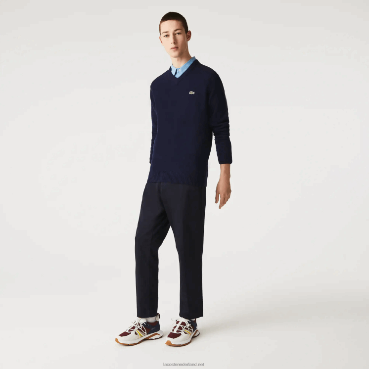 Lacoste wollen trui met v-hals 0828H1555 marineblauw 166 Heren
