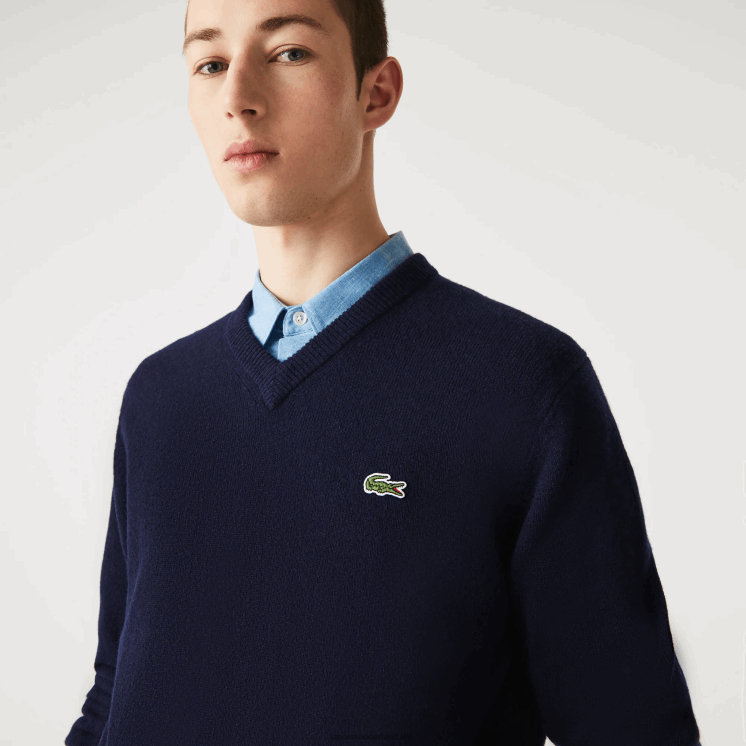 Lacoste wollen trui met v-hals 0828H1555 marineblauw 166 Heren