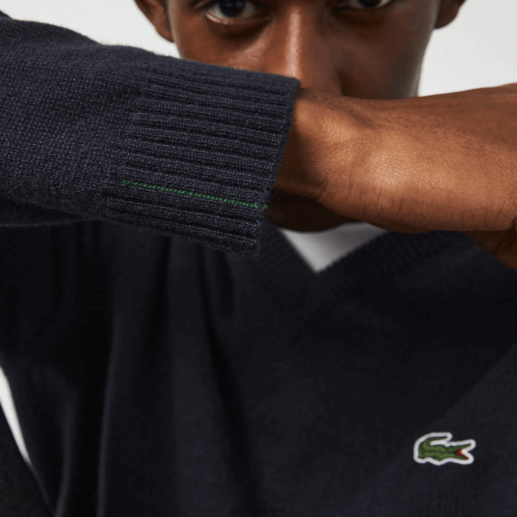 Lacoste wollen trui met v-hals 0828H1555 marineblauw 166 Heren
