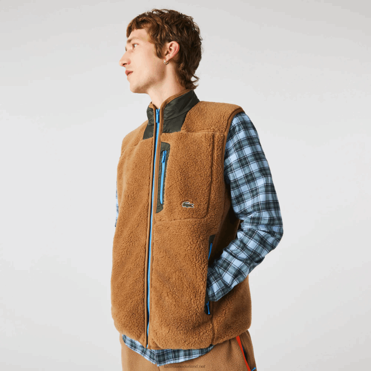 Lacoste vest van sherpafleece 0828H1262 bruin kaki groen 89f Heren