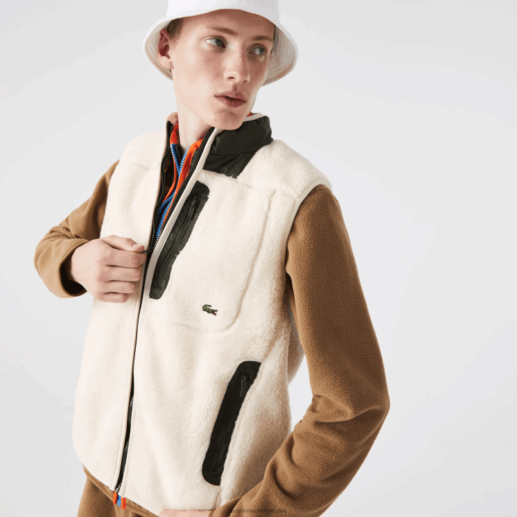 Lacoste vest van sherpafleece 0828H1263 wit kaki groen u9n Heren